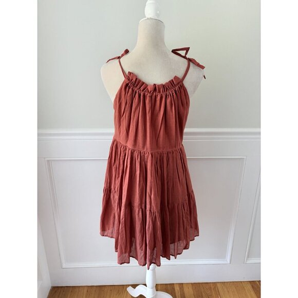 J. Crew Tie Shoulder Tiered Mini Dress XS Burnt Orange Cotton Blend - Picture 2 of 7